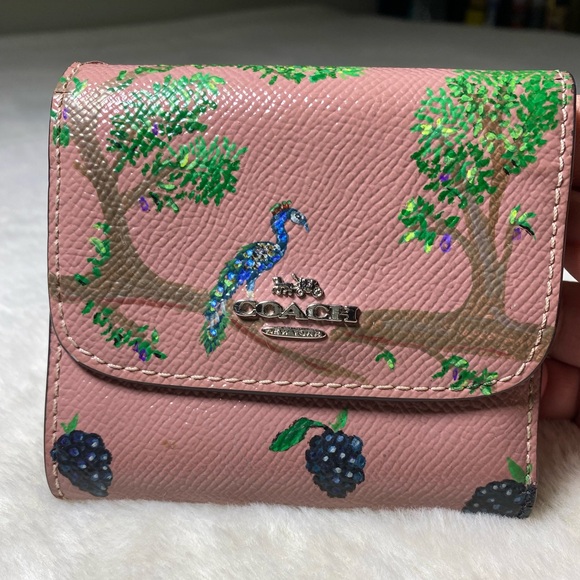 kytheway Handbags - Hand Painted Peacock Pink Leather Coach Wallet